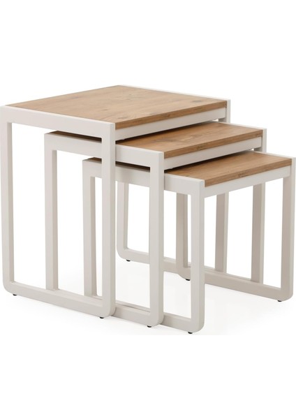 Üçlü Zigon Sehpa Beyaz 50X40X52/45X40X46/40X40X40