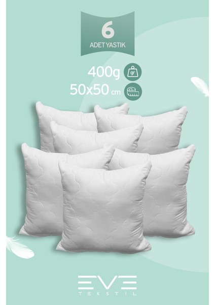 6 Adet Diamant Plus Kare Kırlent Yıkanabilir Antialerjik Silikon Elyaf Yastık 40 x 40 cm 400 gr
