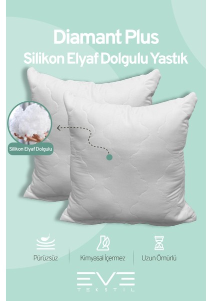6 Adet Diamant Plus Kare Kırlent Yıkanabilir Antialerjik Silikon Elyaf Yastık 40 x 40 cm 400 gr