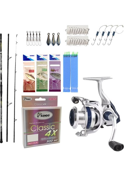 Hazır Olta Seti Kendo Palamita Surf 420CM 250GR 3 Parça Olta Kamışı&okuma ARIA-8000A Olta Makinesi