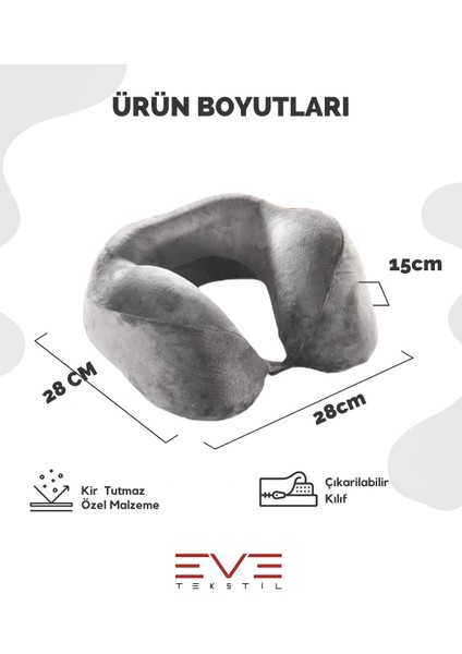 Ortopedik Boyun Yastığı Visco Boyun Destekli Seyahat Yastığı Hipoalerjik Gri - Siyah fiyatları