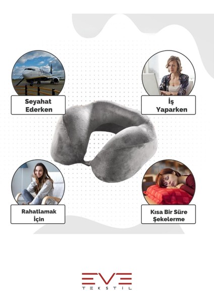 Ortopedik Boyun Yastığı Visco Boyun Destekli Seyahat Yastığı Hipoalerjik Gri - Siyah indirimleri