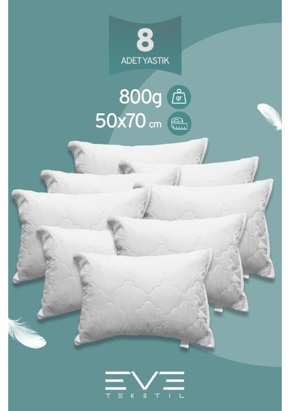 8 Adet Diamant Plus Kılıflı Fermuarlı Yıkanabilir Antialerjik Silikon Elyaf YASTIK 50 x 70 cm 800 GR