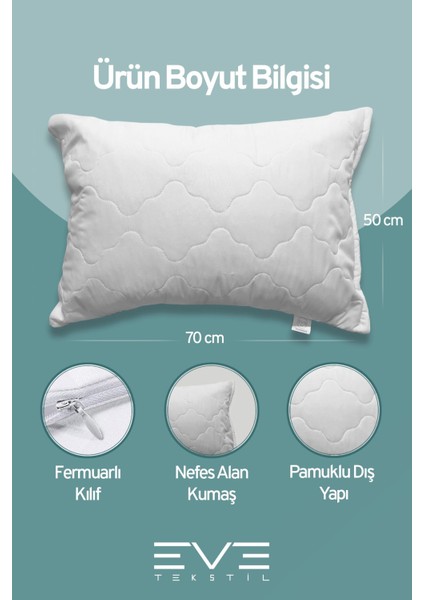 8 Adet Diamant Plus Kılıflı Fermuarlı Yıkanabilir Antialerjik Silikon Elyaf YASTIK 50 x 70 cm 800 GR