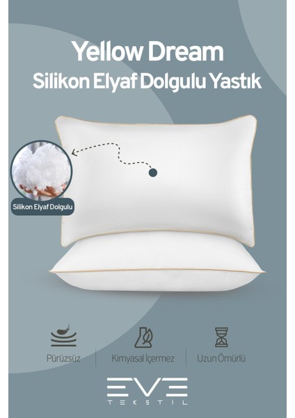 4 Adet Yellow Dream Serisi Fermuarlı Antialerjik Silikon Elyaf Dolgulu Yastık 50 x 70 cm 1200GR fiyatları
