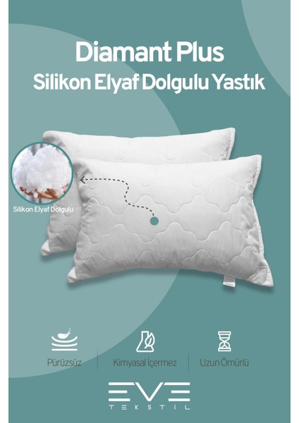 4 Adet Diamant Plus Kılıflı Fermuarlı Yıkanabilir Antialerjik Silikon Elyaf YASTIK 50 x 70 cm 800 GR