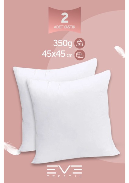 2 Adet Throw Serisi Antialerjik Silikon Elyaf Dolgulu Kırlent Iç Kare Yastık 45 x 45 cm 350GR