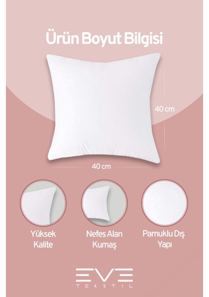 2 Adet Throw Serisi Antialerjik Silikon Elyaf Dolgulu Kırlent Iç Kare Yastık 45 x 45 cm 350GR modelleri