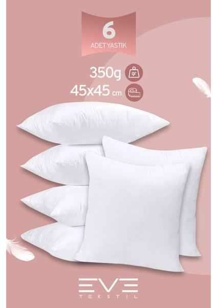 6 Adet Throw Serisi Antialerjik Silikon Elyaf Dolgulu Kırlent Iç Kare Yastık 45 x 45 cm 350GR