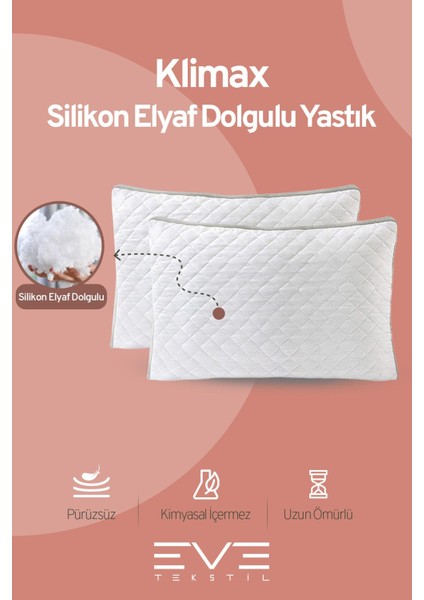 10 Adet Klima x Serisi Kılıflı Fermuarlı Klimali Antialerjik Silikon Elyaf Yastık 50 x 70 cm 900 gr