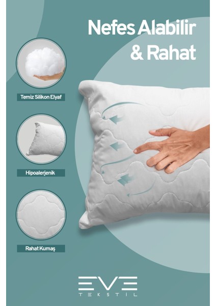 10 Adet Diamant Plus Kılıflı Fermuarlı Yıkanabilir Antialerjik Silikon Elyaf YASTIK 50 x 70 cm 800 GR