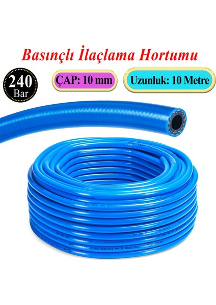 Basınçlı İlaçlama Hortumu 240 Bar 10 mm 10 Metre Ağaç Bitki Yaprak Sebze Meyve Tarım Ziraat Hortum