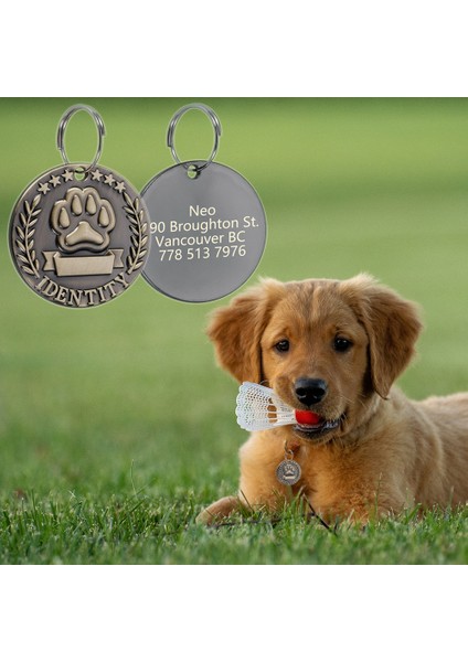 Yuvarlak Stil Köpek Kedi Için Özelleştirilebilir Oymalı Pet Kimlik Etiği Bronz Isimlik Etiketler Kişiselleştirilmiş Kaybolmaz Adres Numarası Köpek Tasmaları Kimlik Kolye Takı (Yurt Dışından)