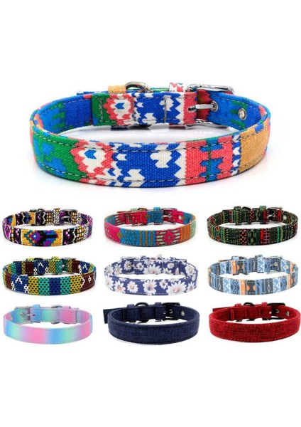 Kırmızı Stil Xs Beden Ardemer Tuval Renkli Basılı Bohem Köpek Tasma Konfor Ayarlanabilir Evcil Köpek Kedi Tasma (Yurt Dışından)