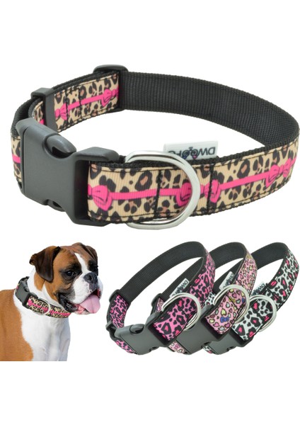C-2520 Stili M Beden Dwoofg Leopar Desenli Kişiselleştirilmiş Köpek Tasmaları Ayarlanabilir Tasma Orta Büyük Köpekler Pitbull Naylon Tasma Büyük (Yurt Dışından)