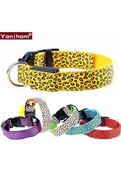 Sarı Stil M Beden Naylon LED Evcil Hayvan Tasma, Gece Güvenlik Işıldayan Kedi Tasma, Leopar Köpekler Luminöz Floresan Tasmalar Evcil Hayvan Malzemeleri (Yurt Dışından)