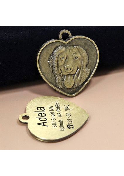 Golden Retriever Stili M Beden Özel Gravürlü Köpek Kimlik Etiği Kaybolmaz Köpekler Kedi Etiketleri Isim Plakası Ücretsiz Gravür Köpekler Kediler Isim Plakaları Kalp Şekilli Pet Kolye (Yurt Dışından)