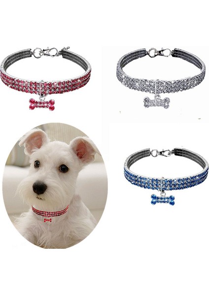 Pembe Tarzı M Beden Kemik Şekilli Kolye Kedi Köpek Tasma Taşlı Kolye Pet Tasma Karışık Renk Esnek Takı Tasma Köpek Aksesuarları (Yurt Dışından)