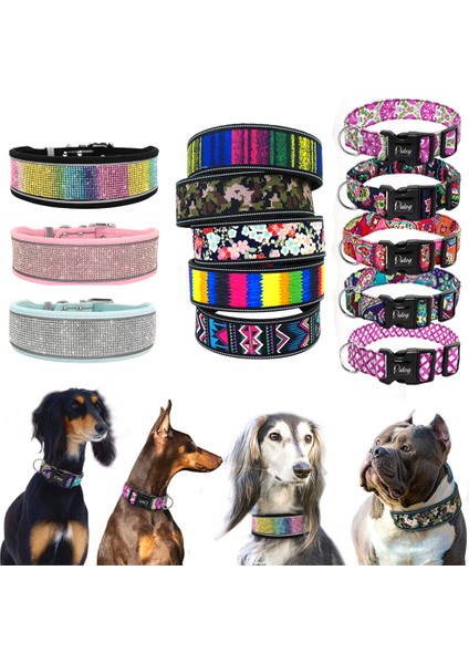 309 Siyah Stil S Beden Geniş Boy Yaka Büyük Köpekler Için Yansıtıcı Yumuşak Pedli Pitbull Alman Çoban Köpekleri Bling Taşlı S M L Boyutlu Köpek Tasmaları (Yurt Dışından) fiyatları
