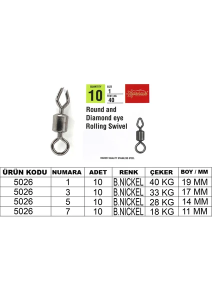 5026 Elmas Diamond Fırdöndü 10'lu Paket Black Nikel 5