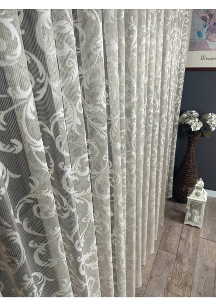 Şal Desen Tül Perde, Pilesiz Düz Dikim, Ekstrafor Büzgü, Bej - 350 x 200 cm fiyatları