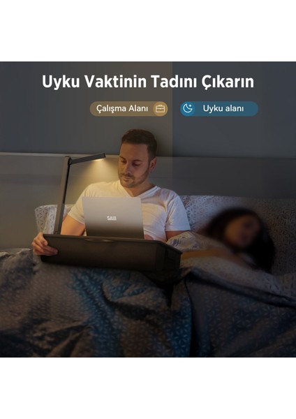 Saiji Gx8 LED Işıklı Çok Fonksiyonlu Laptop Standı – 3 Kademe LED Işık, Büyük Pvc Deri Yüzey, Taşınabilir Laptop Masası, Telefon Tutucu ve Entegre Depolama Çekmecesi ile 17″ Inç Laptop Uyumluluk