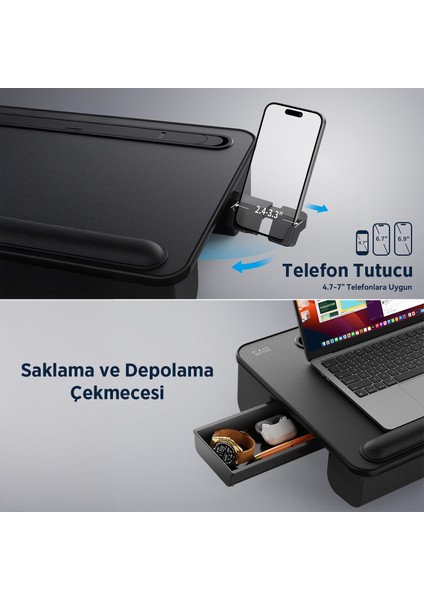 Saiji Gx8 LED Işıklı Çok Fonksiyonlu Laptop Standı – 3 Kademe LED Işık, Büyük Pvc Deri Yüzey, Taşınabilir Laptop Masası, Telefon Tutucu ve Entegre Depolama Çekmecesi ile 17″ Inç Laptop Uyumluluk