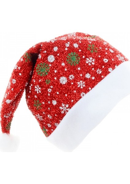 Kar Tanesi Noel Şapkası Fırçalanmış Kumaş Flanel Kırmızı Noel Baba Şapkası Şenlikli Dekorasyon (Yurt Dışından)