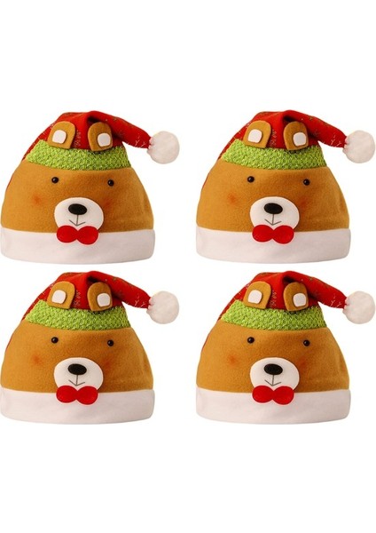 4 Paket Noel Şapka Karikatür Şapka Noel Kostüm Partisi ve Tatil Etkinliği Için Lüks Peluş Şapka (Karikatür Ayı Şapkası） (Yurt Dışından)