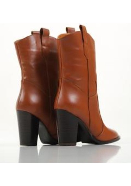 Mubiano Hakiki Deri Collection Kadın Topuklu Kovboy Bot Taba - Mcalm4262 - Tb modelleri