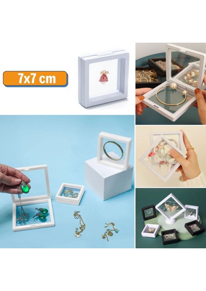 Buffer® 7 x 7 cm Standlı 3D Takı Ziynet Hatıra Koleksiyon Saklama Kutusu Şeffaf Film Çerçevesi
