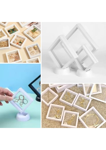 Buffer® 7 x 7 cm Standlı 3D Takı Ziynet Hatıra Koleksiyon Saklama Kutusu Şeffaf Film Çerçevesi