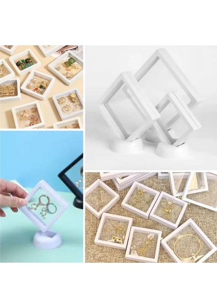 Buffer® 11 x 11 cm Standlı 3D Takı Ziynet Hatıra Koleksiyon Saklama Kutusu Şeffaf Film Çerçevesi