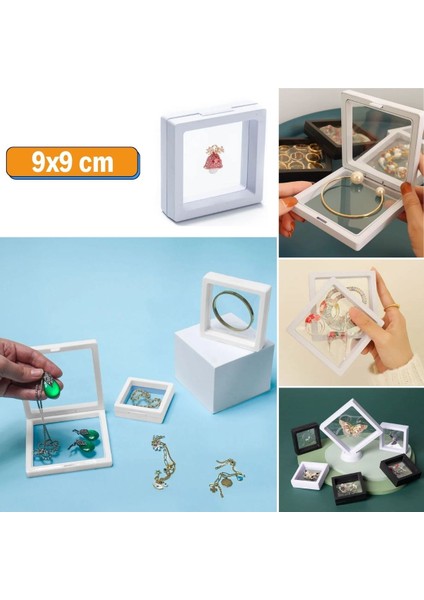 Buffer® 9 x 9 cm Standlı 3D Takı Ziynet Hatıra Koleksiyon Saklama Kutusu Şeffaf Film Çerçevesi