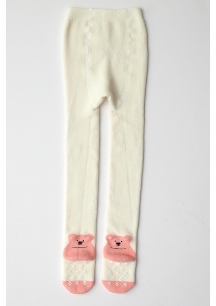 Bebek Ayıcık Desenli Külotlu Çorap Ekru-Pembe