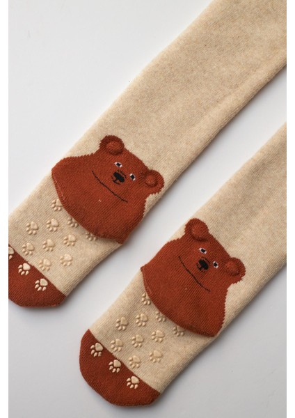 Bebek Ayıcık Desenli Külotlu Çorap Bej Melanj-Kahverengi fiyatları