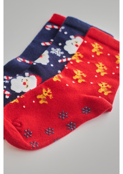 Çocuk Çorap 3 Lü Paket Kutulu Noel Desenli Soket Çorap Lacivert/kırmızı modelleri