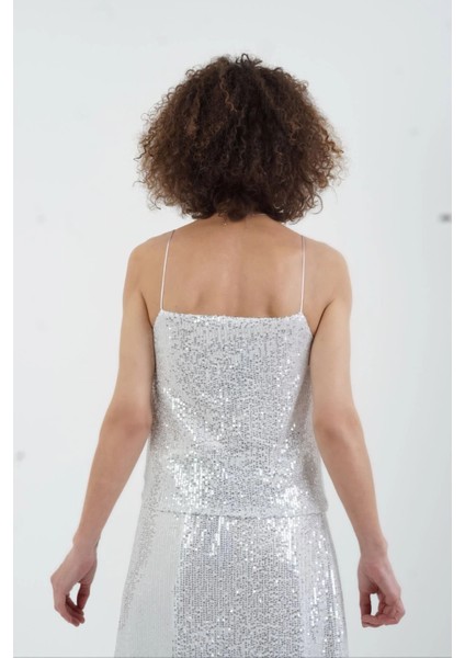 Gümüş Ip Askılı Pul Payetli Kısa Bluz fırsatları