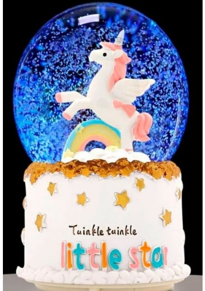 Little Star Unicorn Kar Küresi Orta Boy Işıklı Müzikli 12CM Özel Hediyelik