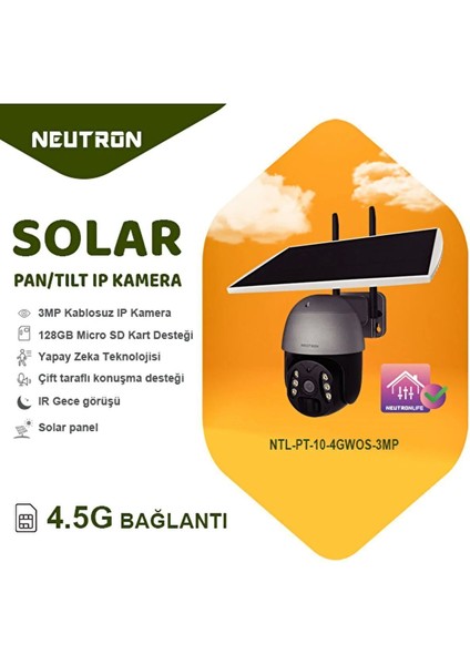 3 Mp Ntl-Pt-10-4 Gwos Solar Güneş Enerjili 4 G İp Kamera