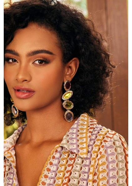 Parlak 4 Taşlı Uzun Abiye Küpe