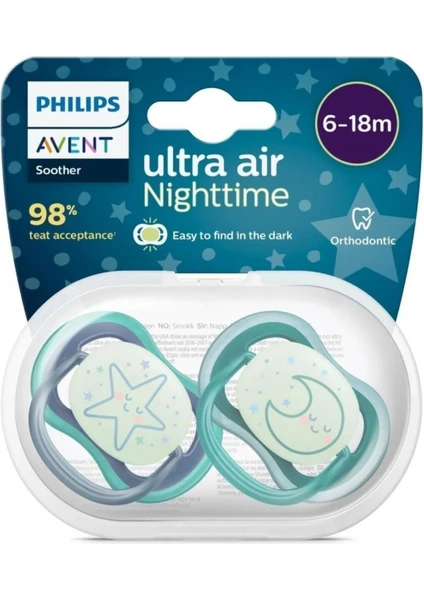 Philips Avent Ultra Air Gece Emziği 6-18 Ay, 2'li Paket, Erkek SCF376/13