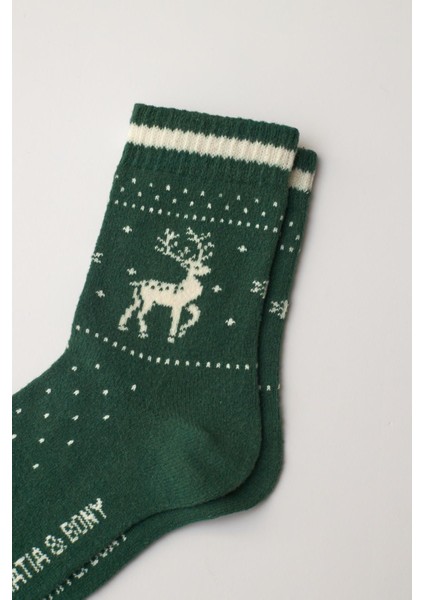 Kadın Yeniyıl Desenli Soket Çorap Yeşil modelleri