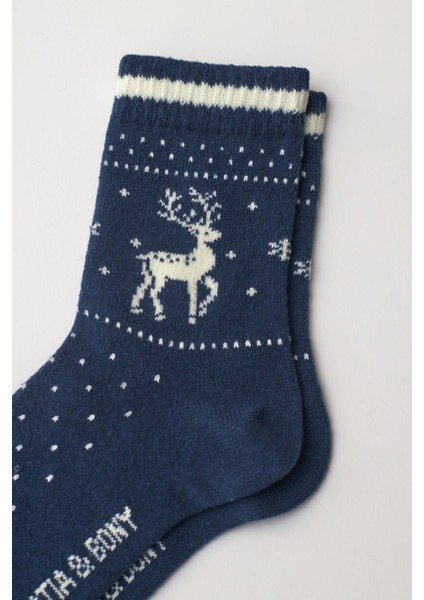 Kadın Yeniyıl Desenli Soket Çorap Lacivert modelleri