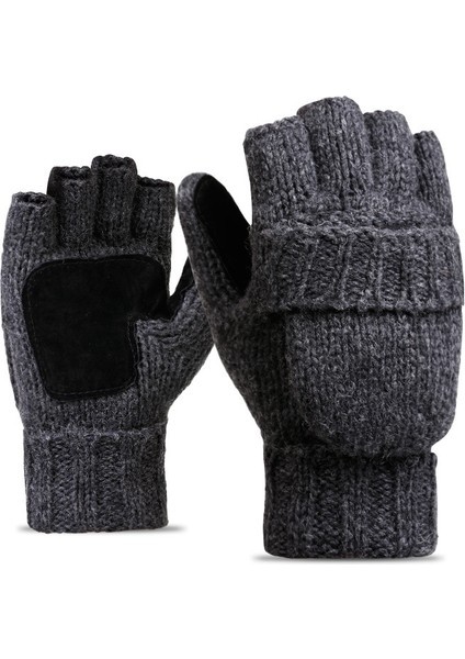 Yün Yarı Parmak Kapaklı Unisex Çift Bilek Avuç Içi Açık Rüzgar Geçirmez Örme Eldivenler (Yurt Dışından)