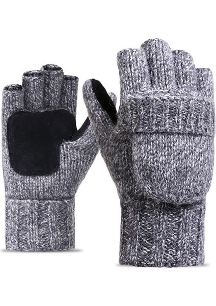 Yün Yarı Parmak Kapaklı Unisex Çift Bilek Avuç Içi Açık Rüzgar Geçirmez Örme Eldivenler (Yurt Dışından)