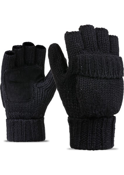 Yün Yarı Parmak Kapaklı Unisex Çift Bilek Avuç Içi Açık Rüzgar Geçirmez Örme Eldivenler (Yurt Dışından)