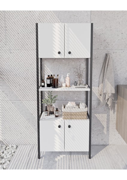 Ygdecor Banyo Düzenleyici Mutfak Rafı Banyo Dolabı Çok Amaçlı Dolap 4 Katlı 4 Kapaklı Metal Mutfak Düzenleyici Çok Amaçlı Dolap