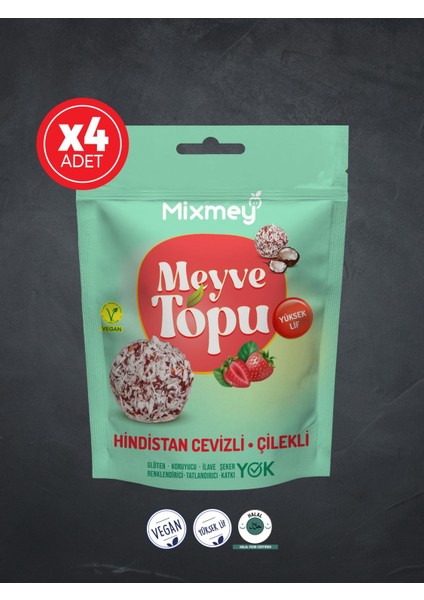 Hindistan Cevizi Kaplamalı Çilek Topu 90 gr x 4 Adet