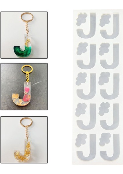 Epoksi Çoklu Silikon Kalıp J Harfi Anahtarlık Reçine Seri Döküm Kalıbı 4 cm 10'lu